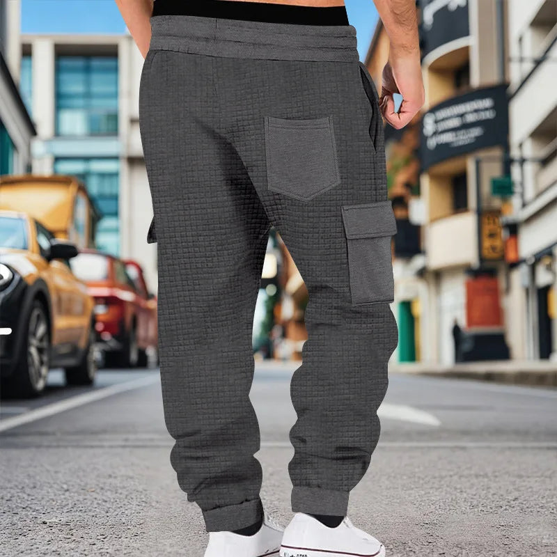Men's Clothing  Pants Autumn Winter Fashion Casual Heavyweight Small Check Loose Jogger Sweatpants Waffles