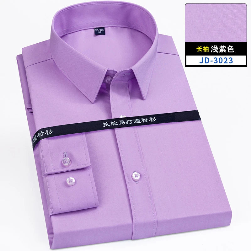 8XL Superfine Denier Bamboo Fiber Micro Elastic Formal Shirts for Men Plus Large Size Casual Slim Fit Long Sleeve Shirts for Men