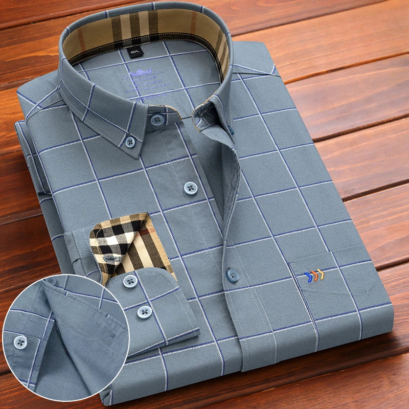New in shirt 100%cotton oxford long-sleeve shirts for men slim fit formal plain shirt hight qulity plaid soft office clothes