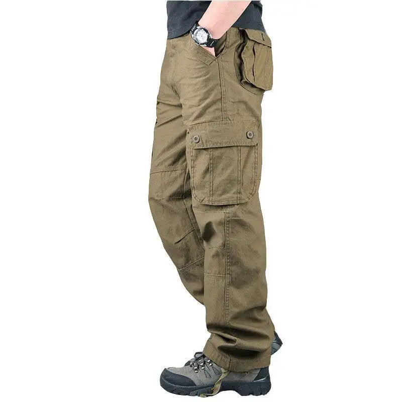 Solind Cotton Multi Flap Pockets Men's Straight Leg Cargo Pants Loose Casual Outdoor Pants Men's Work Pants For Hiking Tactical