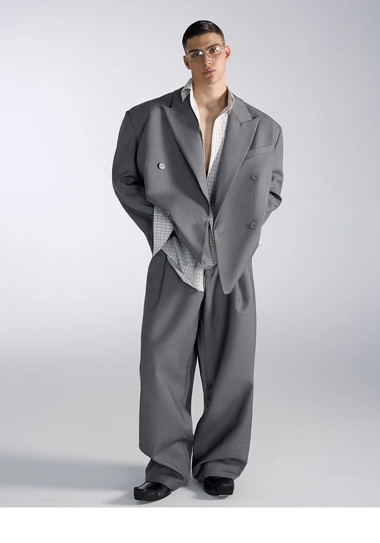 Mauroicardi Spring Autumn Long Baggy Black Wide Leg Pants Men High Waist Loose Casual Luxury Mens Designer Grey Clothes 2025