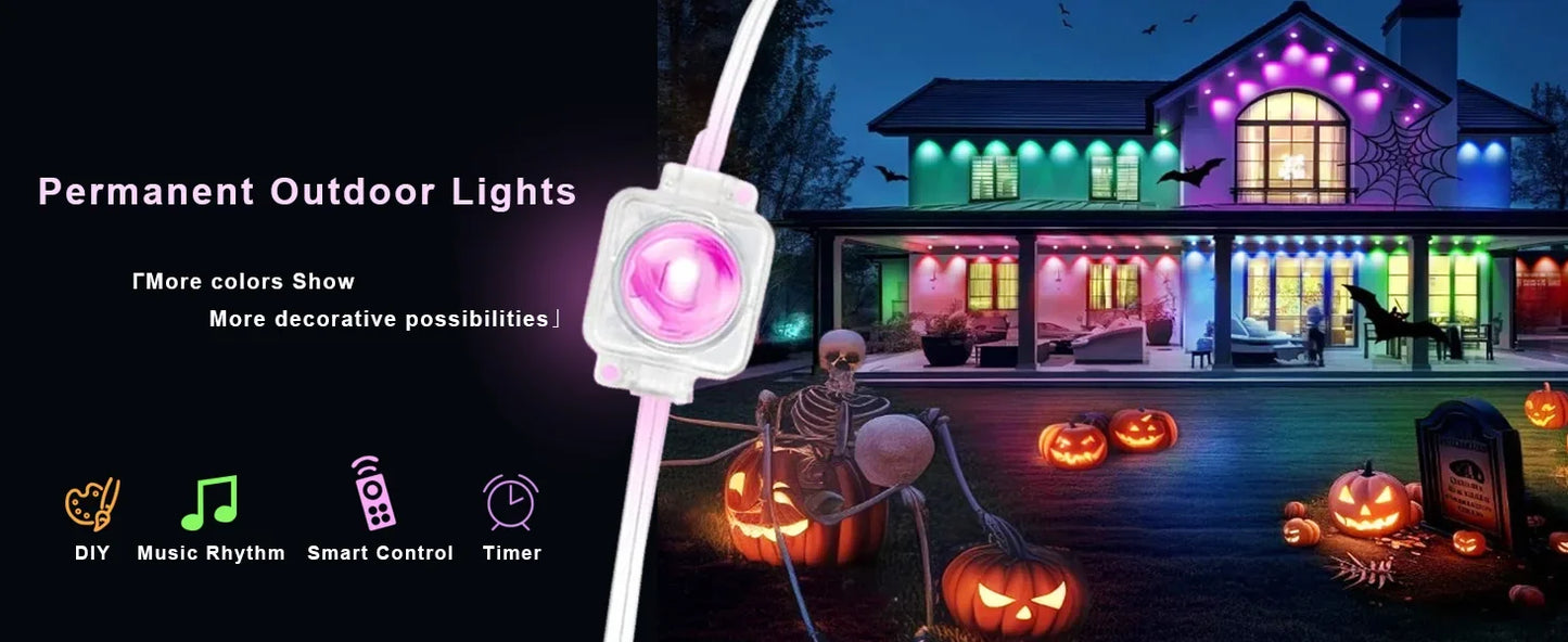 300FT 180LED Permanent Eaves LED Lights Outdoor Waterproof RGB String Lights DIY Scene Christmas Birthday Holiday Party Lighting