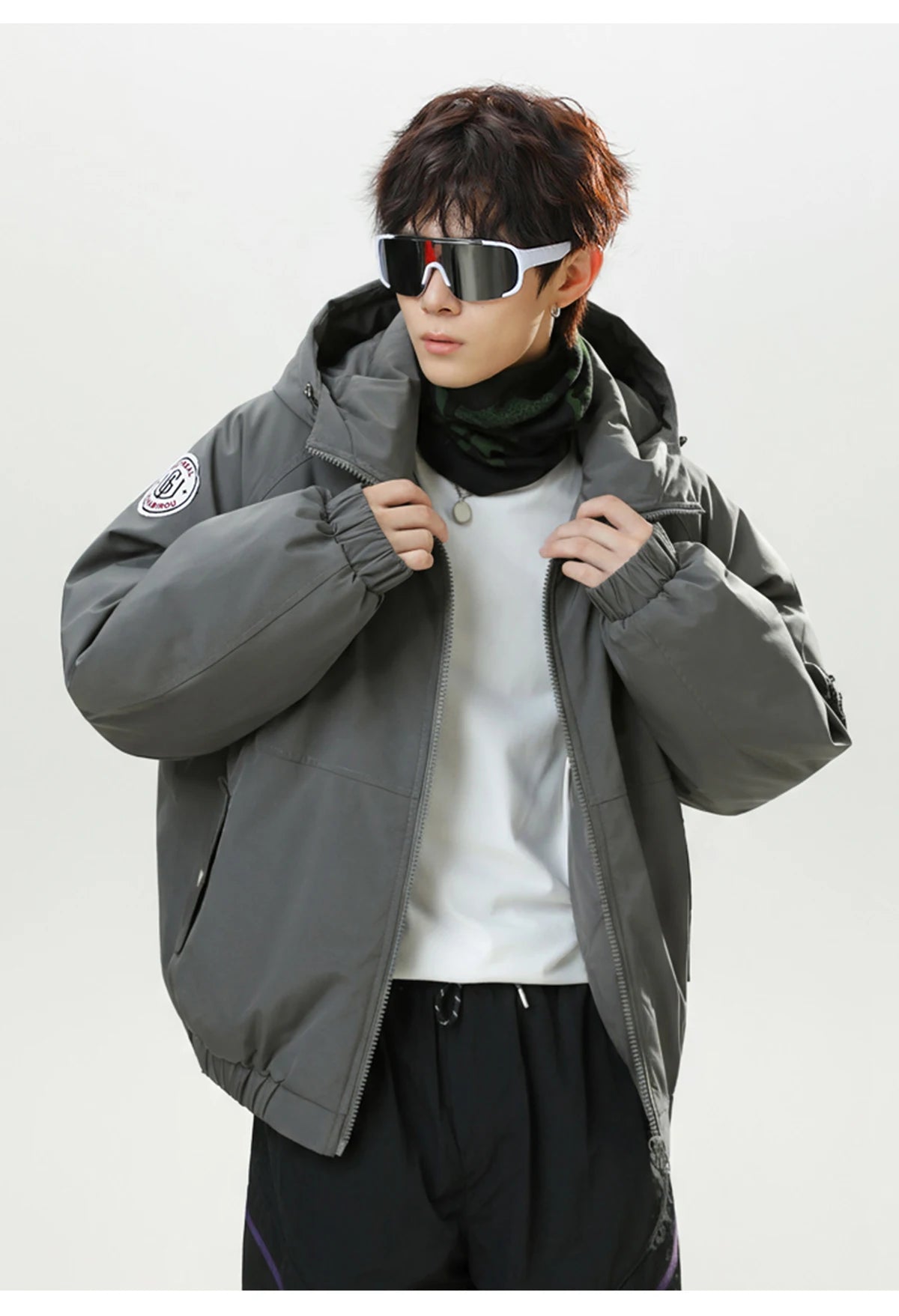 HANGRY 2025 Men's Detachable Fur Hood Parka Short Box Quilted Jacket Water-Resistant Workwear Winter Coat Thermal Insulated