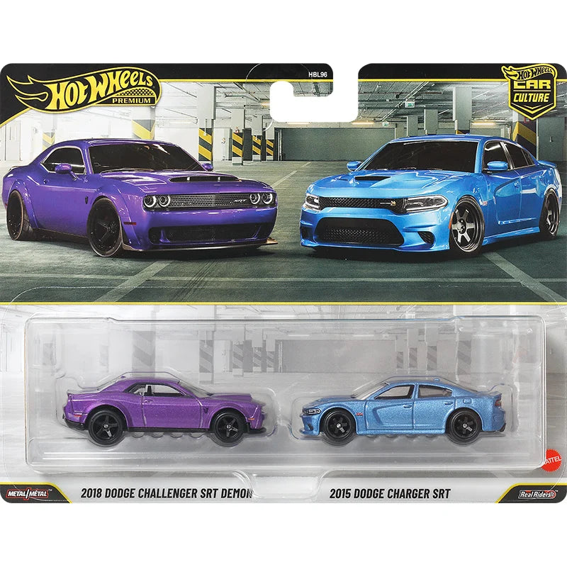 Hot Wheels HBL96-U Premium 2-Pack Series,Mitsubishi Lancer Evo Subaru Dodge Challenger Porsche,1:64 Diecast Collector's Gift Toy
