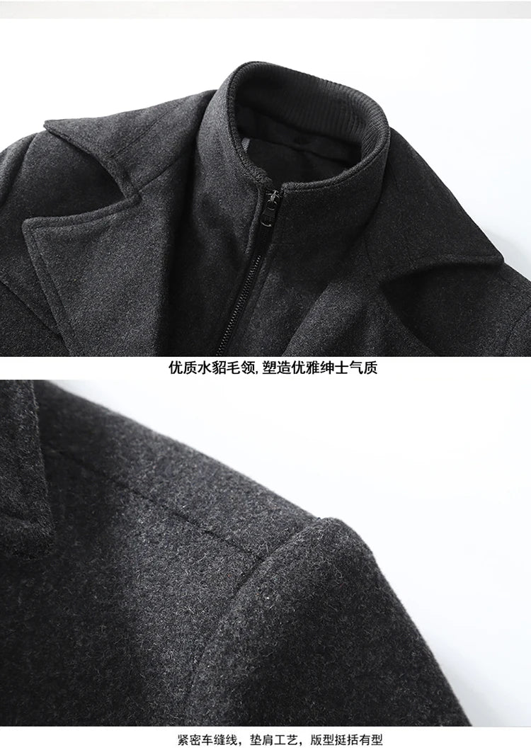 Men's Autumn Winter Fashion High-End Atmosphere Long Thickened Wool Overcoat Middle-Aged Men's Stylish Woolen Coat