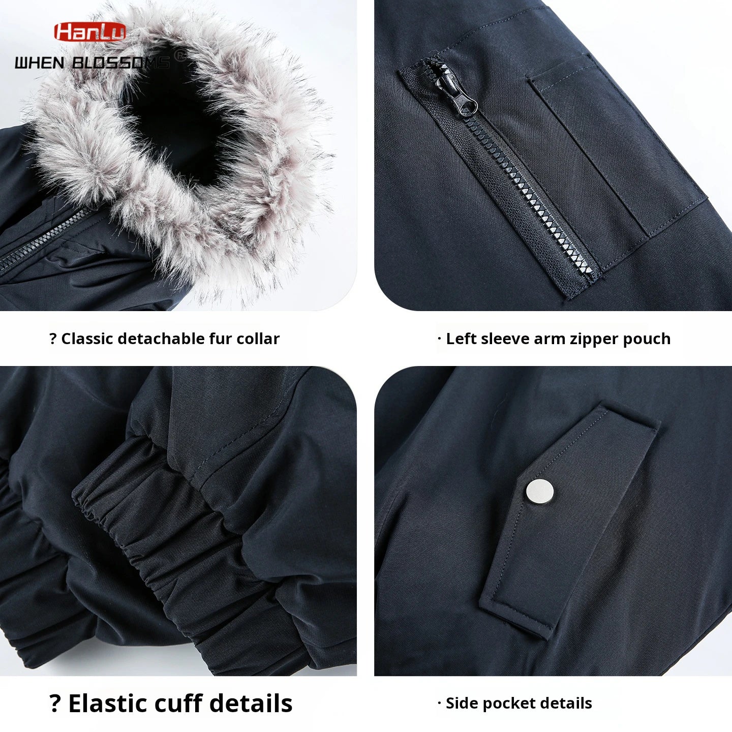 HANGRY 2025 Men's Detachable Fur Hood Parka Short Box Quilted Jacket Water-Resistant Workwear Winter Coat Thermal Insulated