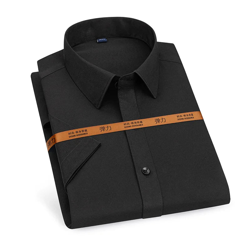 Men's short-sleeved shirt Business casual tooling solid color high-quality non-ironing slim fashion trend top shirt white shirt