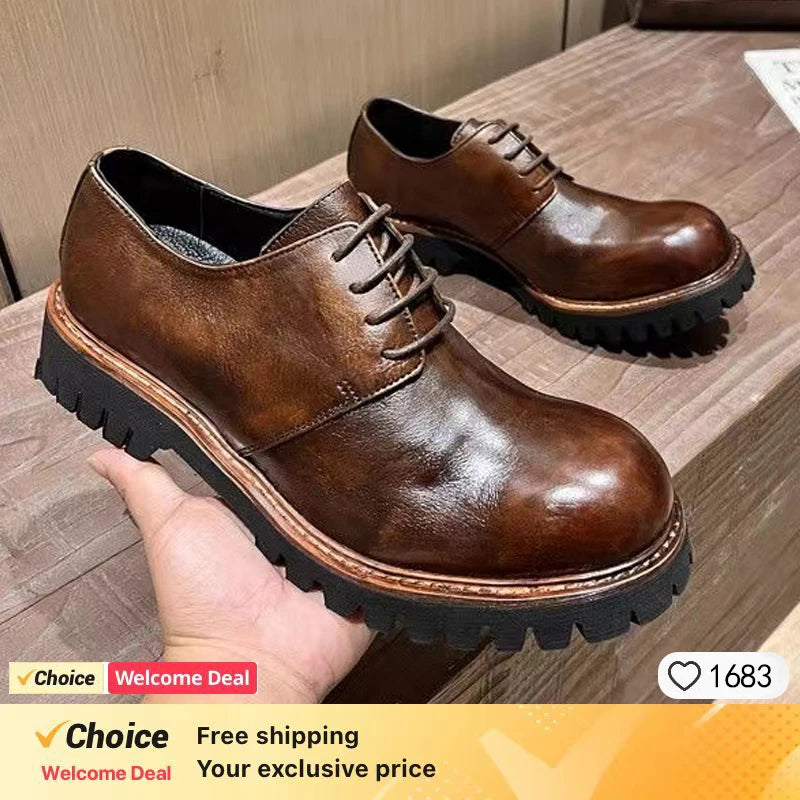 Vintage Men's Genuine Leather Brogues Dress Shoes Luxury Brand Handmade Fashion British Style Autumn Wedding Social Shoes Man