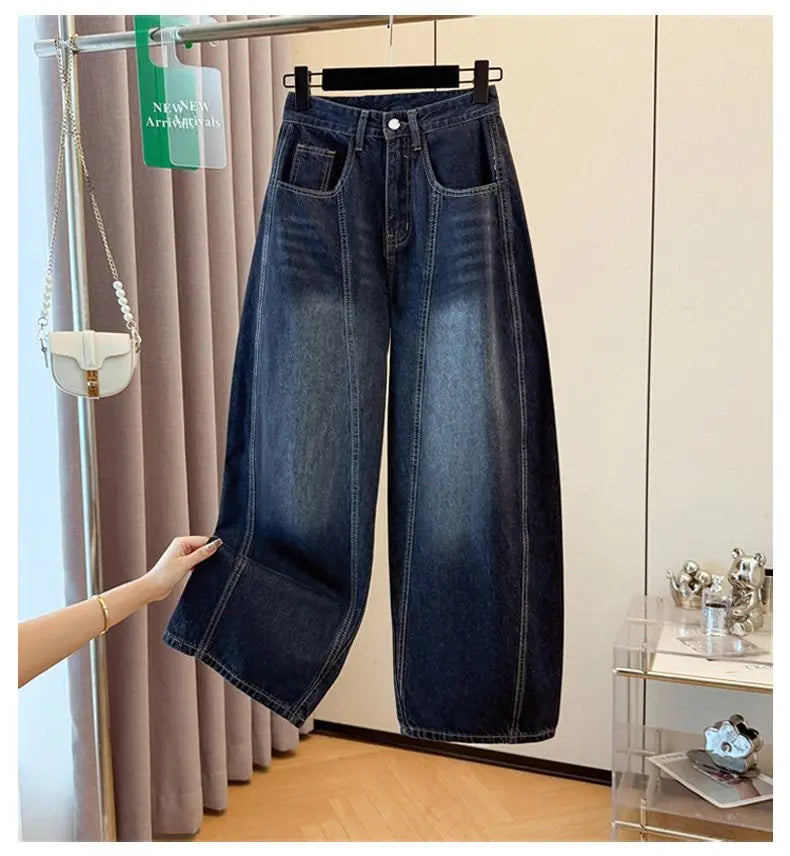 Y2K Fashion Letter Embroidery Jeans Vintage Dark Blue Baggy Pants Women Clothing New Rock Wide Leg Lady Denim Trousers