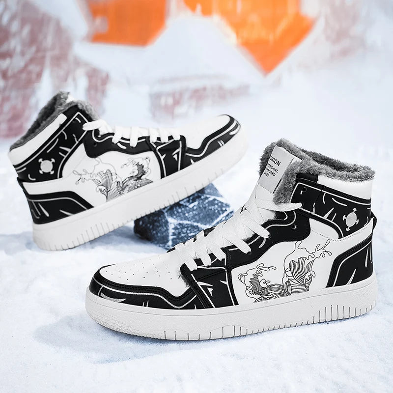 Mens Board Shoes 2025 New Winter Warm Anti Slip Thick Soled Outdoor Casual Sneakers Fashion High Top Lace Up Flat Walking Shoes