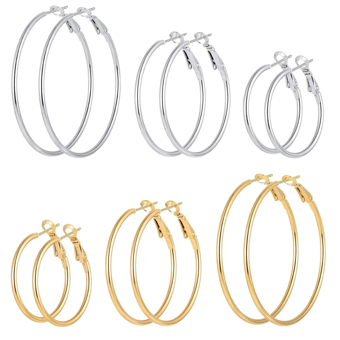 6pair /set Smooth Open Women Men Hoop Earrings Stainless Steel Ears Jewelry Accessories, Birthday Gifts. Party Gifts