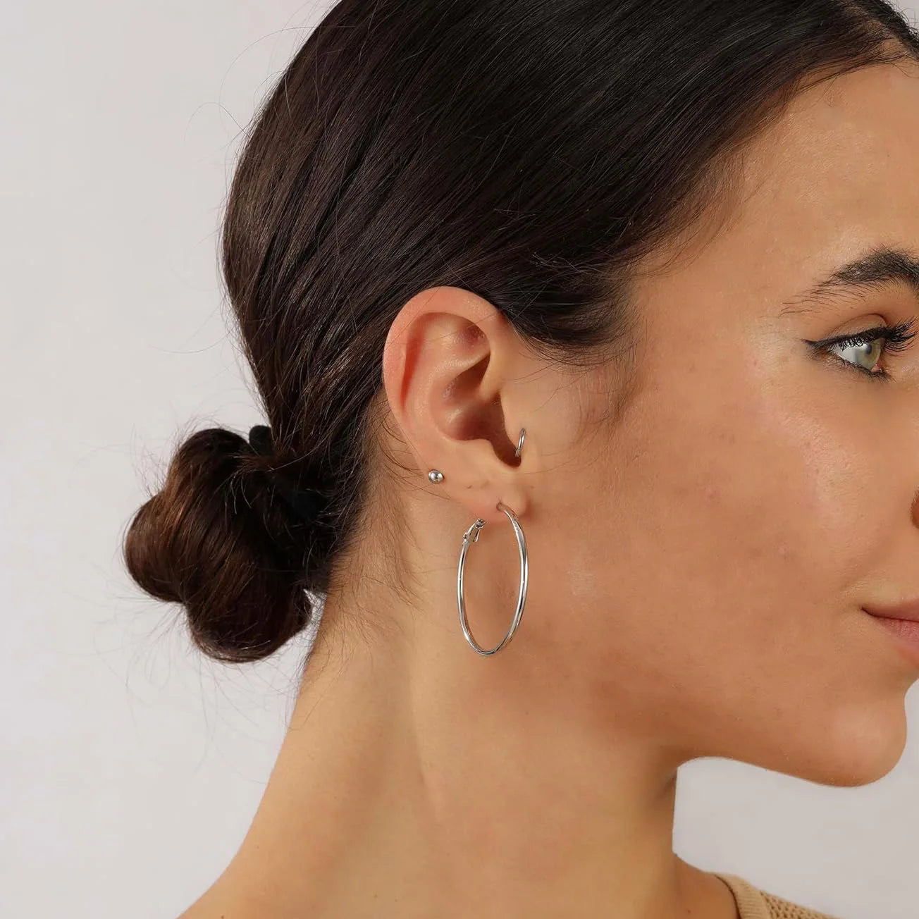 6pair /set Smooth Open Women Men Hoop Earrings Stainless Steel Ears Jewelry Accessories, Birthday Gifts. Party Gifts