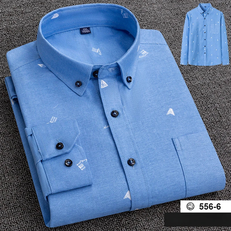 New in shirt plus size 7XL100%cotton fashion long-sleeve shirts for men casual print striped tops elegants single pocket clothes