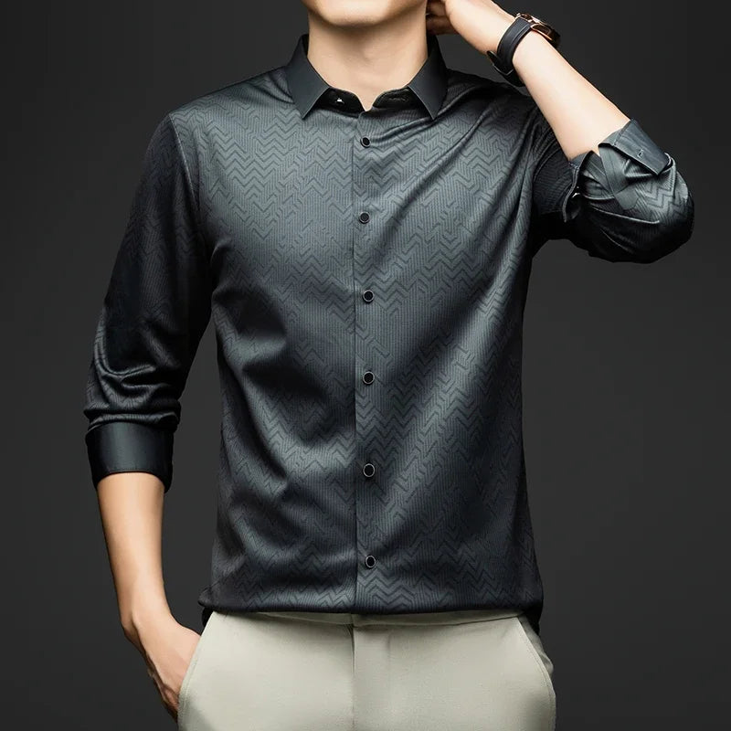 BROWON Men Shirt Long Sleeve Autumn 2025 New Solid Color Casual Luxury Shirt  Man Business Office Slim Shirts for Men Clothes