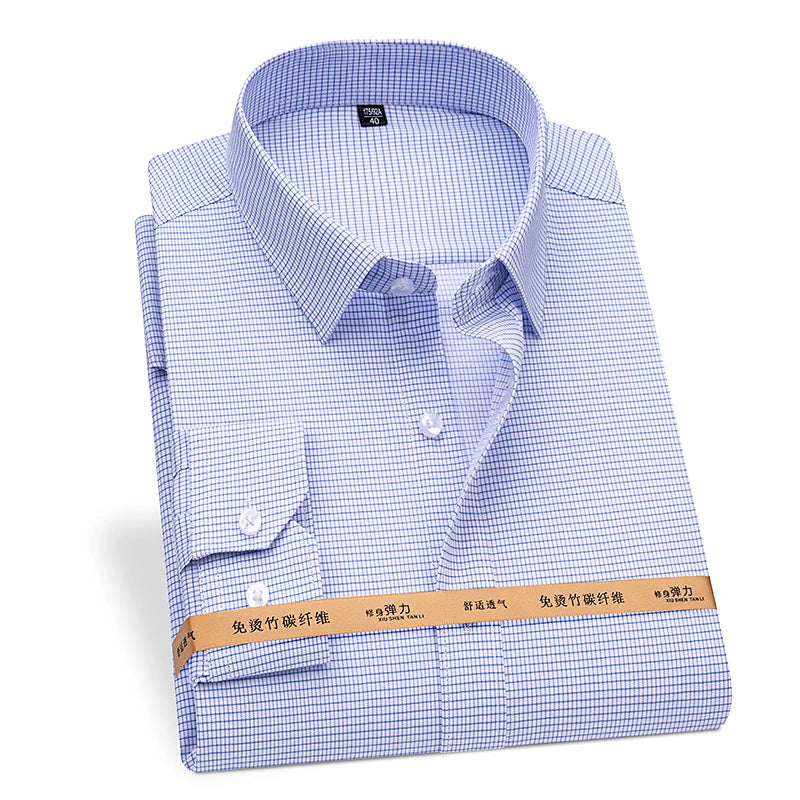 8XL Superfine Denier Bamboo Fiber Micro Elastic Formal Shirts for Men Plus Large Size Casual Slim Fit Long Sleeve Shirts for Men