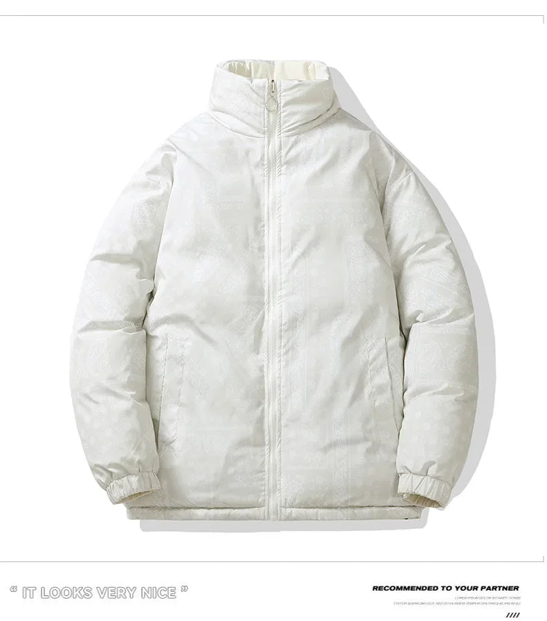 Double-Sided Wear Thickened Cotton Jacket for Men Women Stand Collar Warm Casual Loose Fit Winter Couple Windproof Bread Jacket