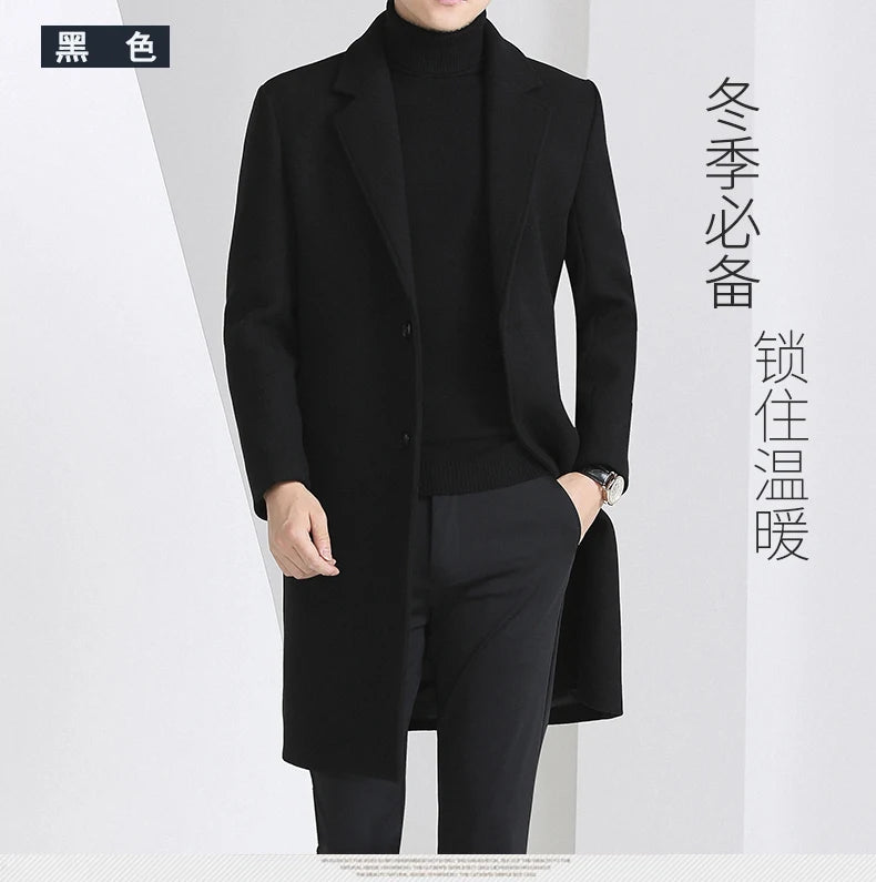 Winter Autumn Men's Timeless Woolen Overcoat Grey Navy Black Burgundy Notched Collar Design Cashmere Coat Plus Size Menswear