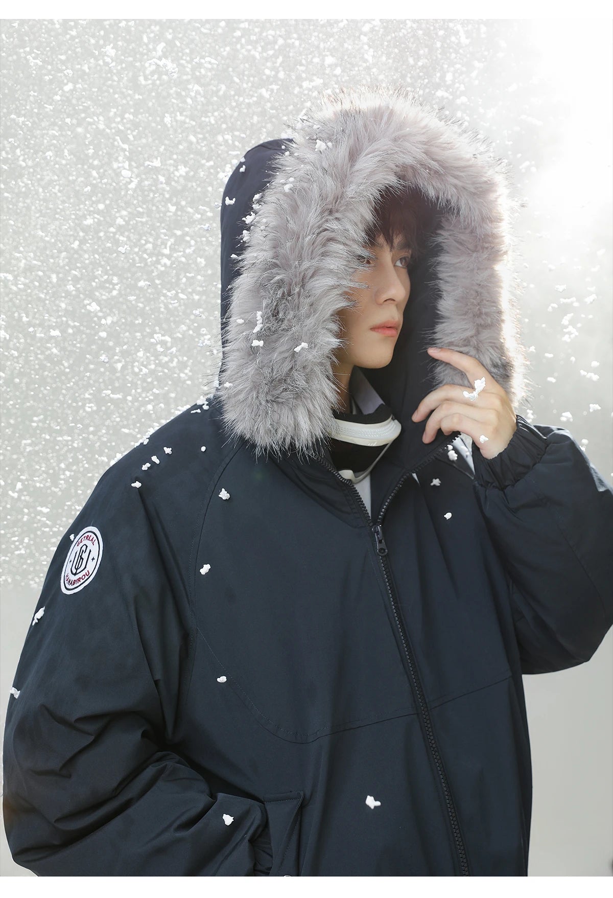 HANGRY 2025 Men's Detachable Fur Hood Parka Short Box Quilted Jacket Water-Resistant Workwear Winter Coat Thermal Insulated