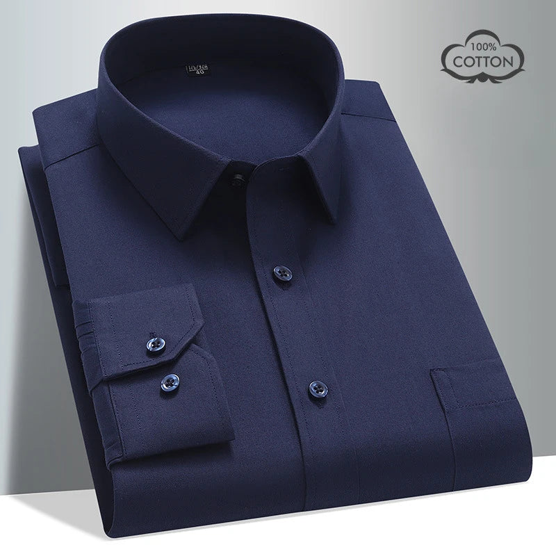 8XL Formal Office Wear 100 Cotton Long Sleeve Shirt for Men Business Casual Striped Work Shirt Men Long Sleeve White Black Blue