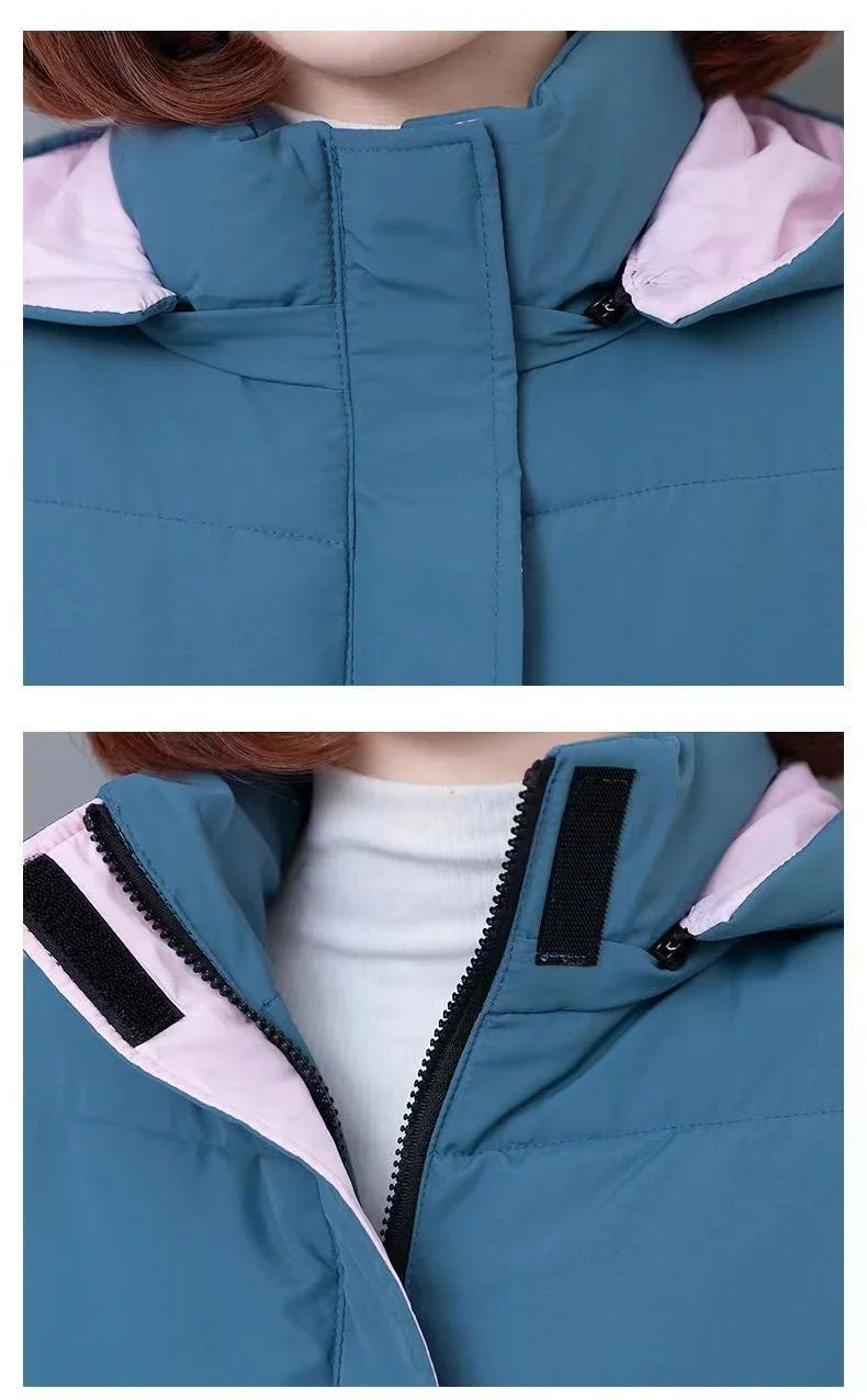 Thick Fleece Cotton Parkas Women Puffer Jacket Winter Fashion Warm Hooded Short Down Jacket Lady Casual Solid Zipper Padded Coat