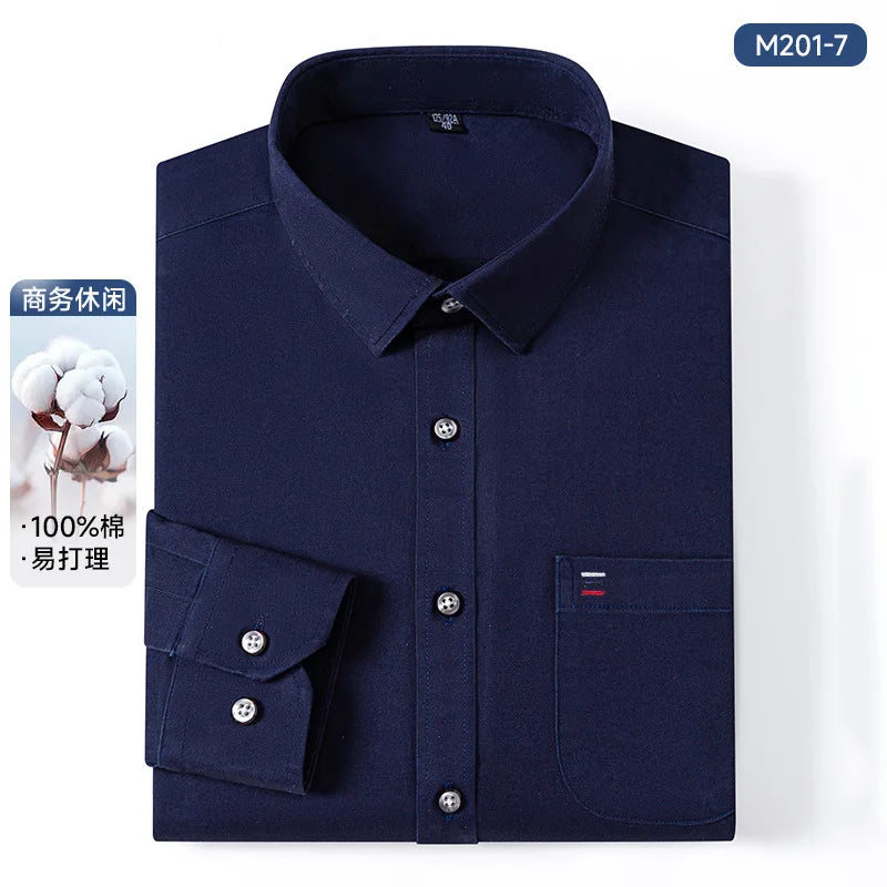 7XL Solid Color 100 Cotton Long Sleeve Shirt Men Business Casual White Shirt Black Blue Men Shirt Long Sleeve Slim Fit Pocket