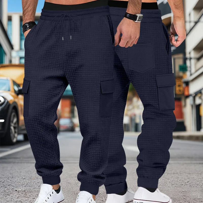 Men's Clothing  Pants Autumn Winter Fashion Casual Heavyweight Small Check Loose Jogger Sweatpants Waffles