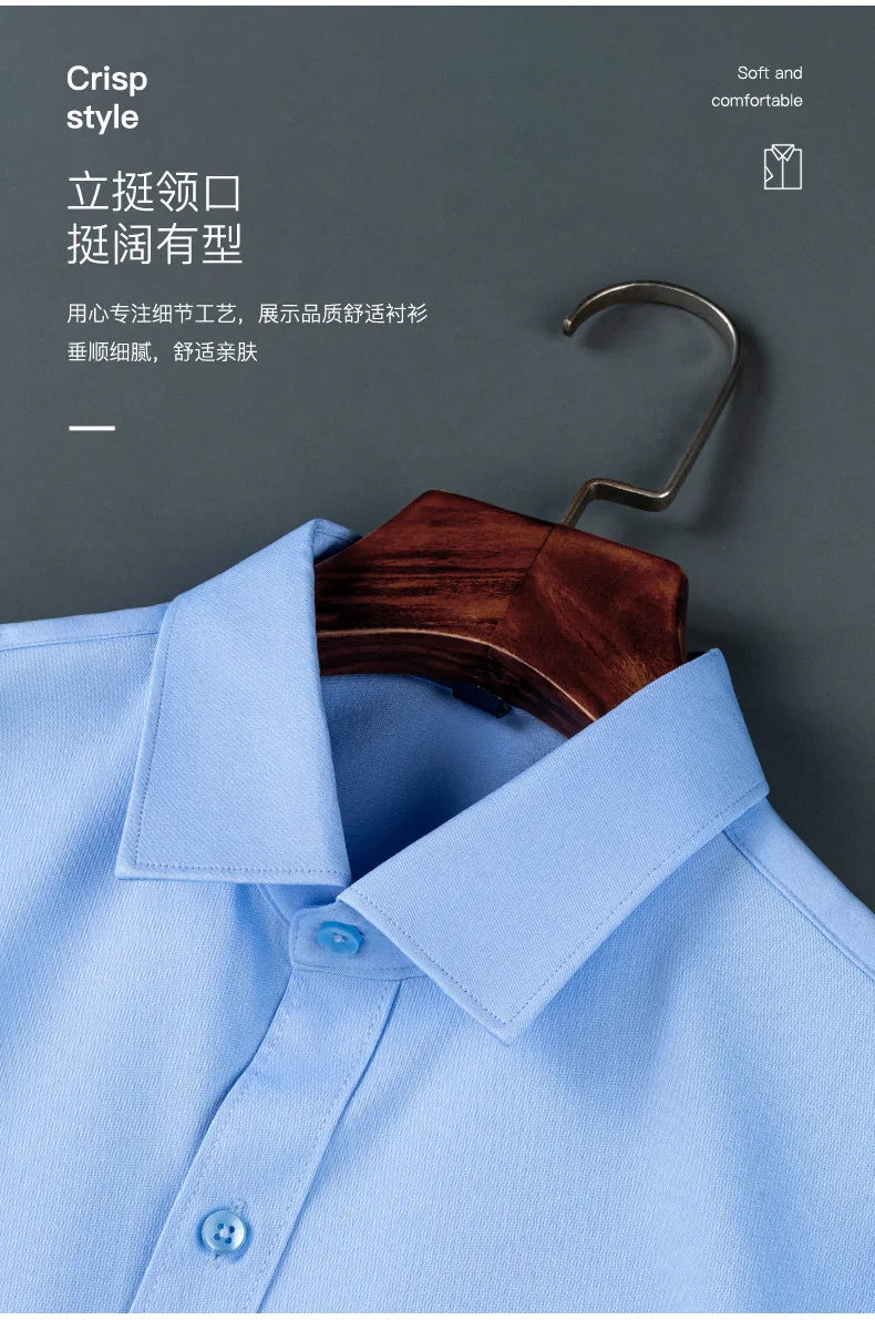Men's short-sleeved shirt Business casual tooling solid color high-quality non-ironing slim fashion trend top shirt white shirt