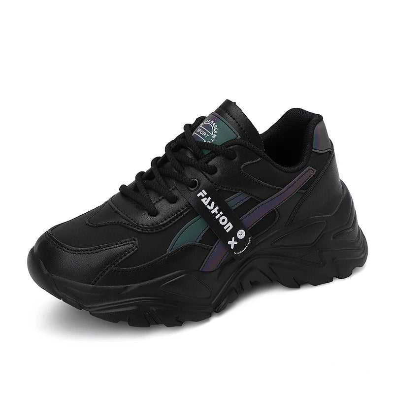 Casual Leather Sneakers for Women Autumn Winter Comfortable Walking Shoes Fashion Patchwork Thick Bottom Sports Shoes Female