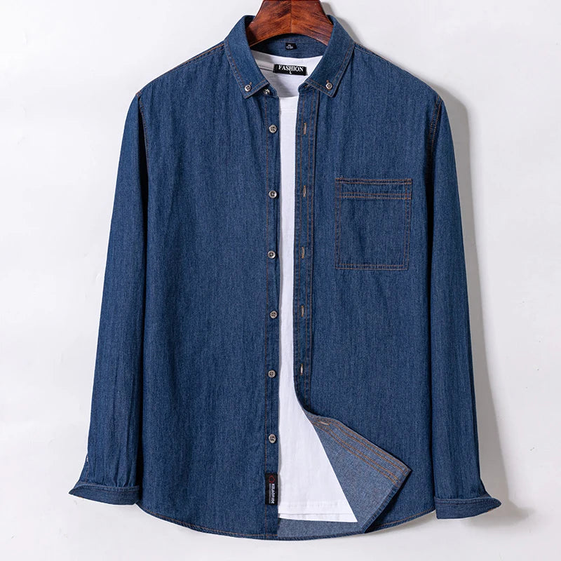 2023 Denim Pocket Design Shirt Classic 100% Cotton  Long-Sleeve  Fashion Embroider Comfortable Clothes