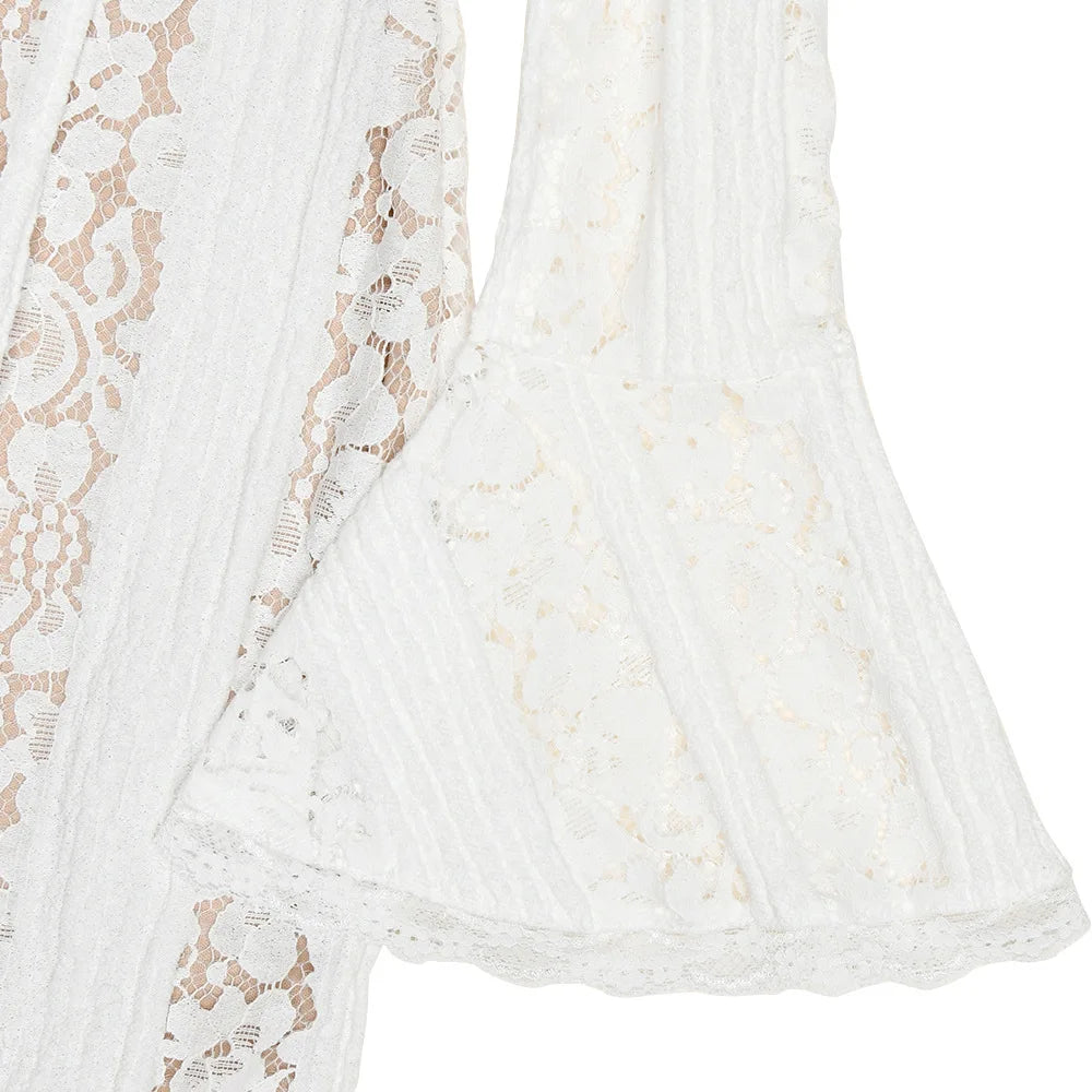 Suninheart White Maxi Wedding Guest Dress Women 2025 Elegant Off The Shoulder evening party dresses red lace flare sleeve dress
