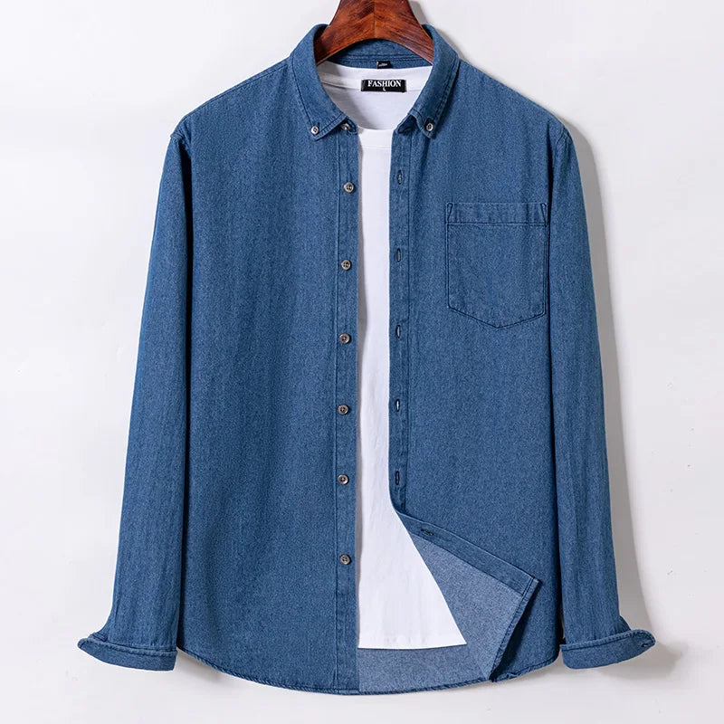 2023 Denim Pocket Design Shirt Classic 100% Cotton  Long-Sleeve  Fashion Embroider Comfortable Clothes