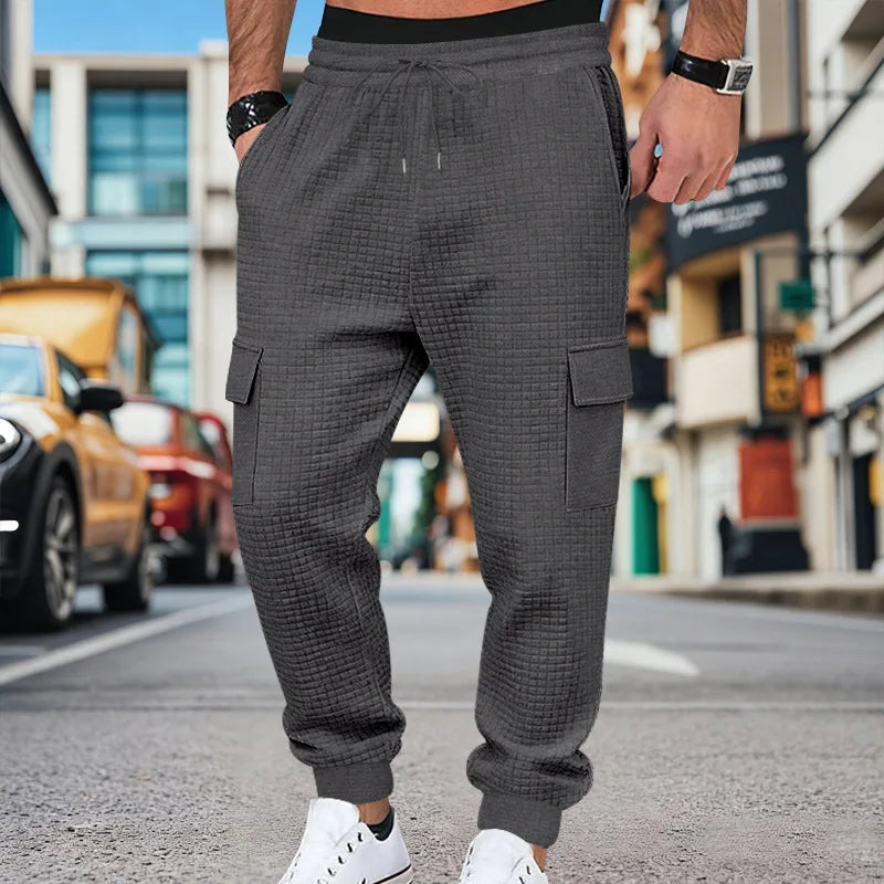Men's Clothing  Pants Autumn Winter Fashion Casual Heavyweight Small Check Loose Jogger Sweatpants Waffles