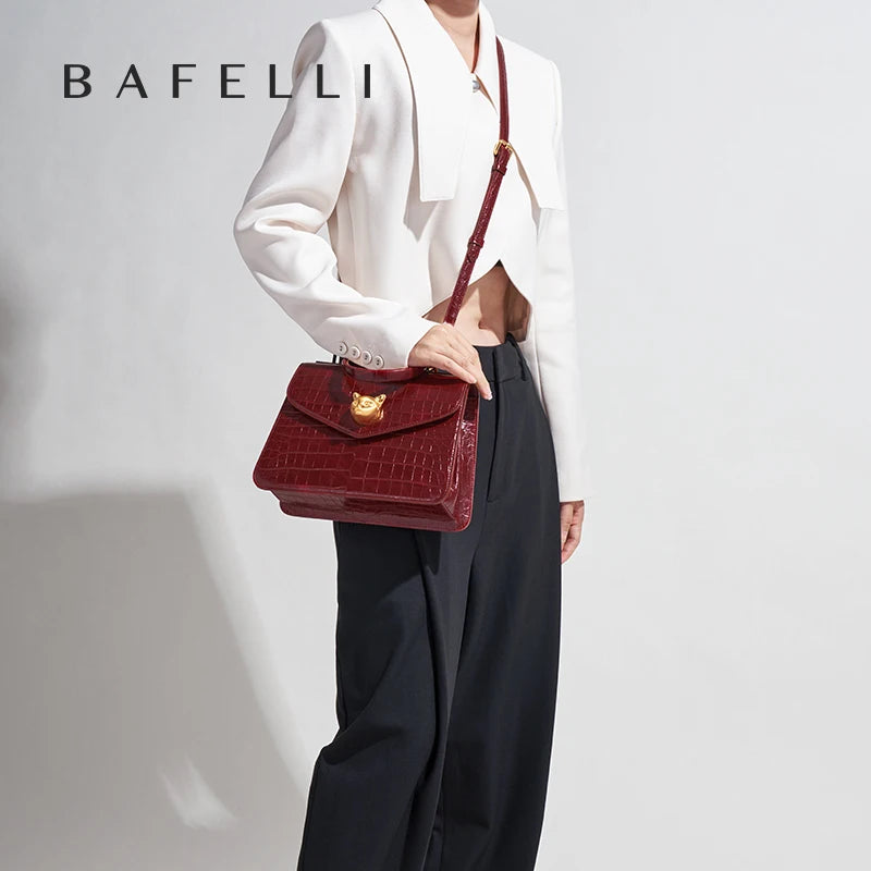 2025 BAFELLI CAT WOMEN'S NEW CROCODILE PATTERN LEATHER FASHION HANDBAG STYLISH BUSINESS FEMALE LEATHER LUXURY BRAND OL PURSE