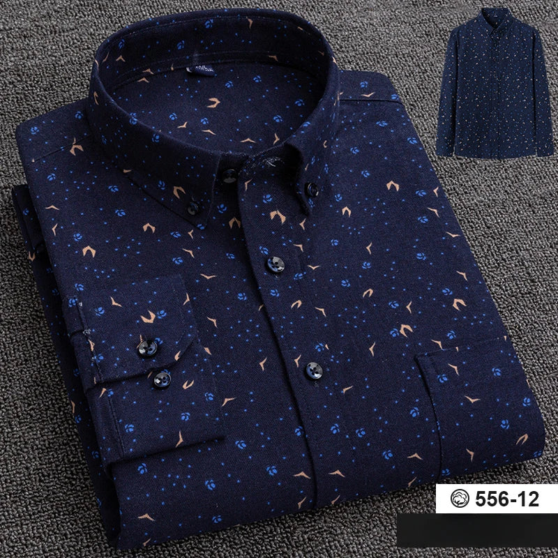 New in shirt plus size 7XL100%cotton fashion long-sleeve shirts for men casual print striped tops elegants single pocket clothes
