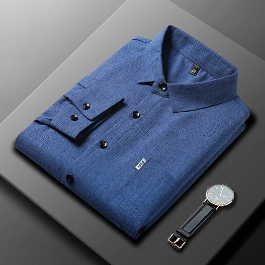New Men's Business Casual Long Sleeved Printed Shirt with Wrinkle Resistance No Ironing Comfortable All Season Versatile Top