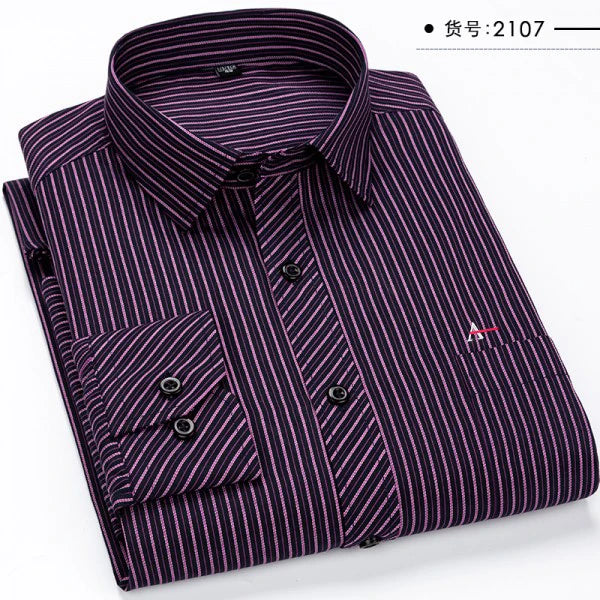 Além de tamanho grande 2023 m-5xl ajuste fino dos homens negócios casual camisa de mangas compridas clássico listrado masculino