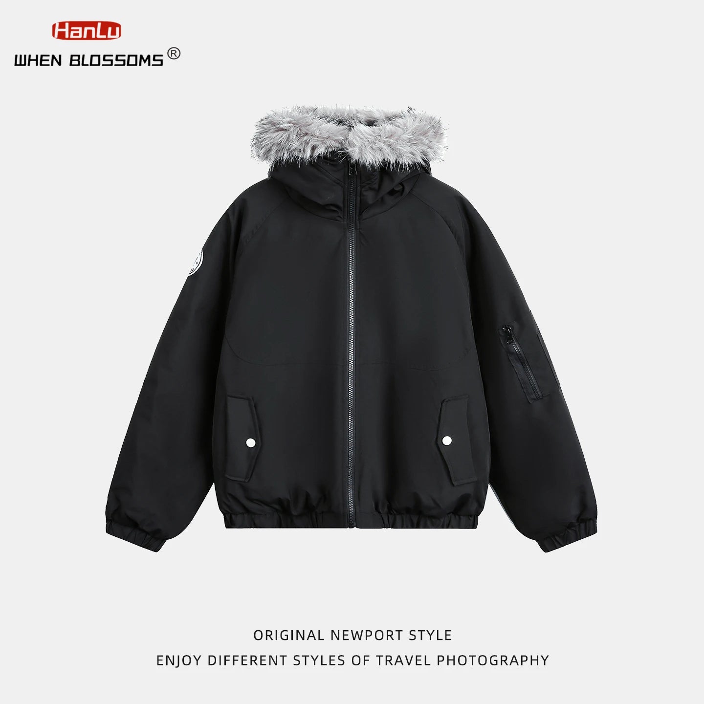HANGRY 2025 Men's Detachable Fur Hood Parka Short Box Quilted Jacket Water-Resistant Workwear Winter Coat Thermal Insulated