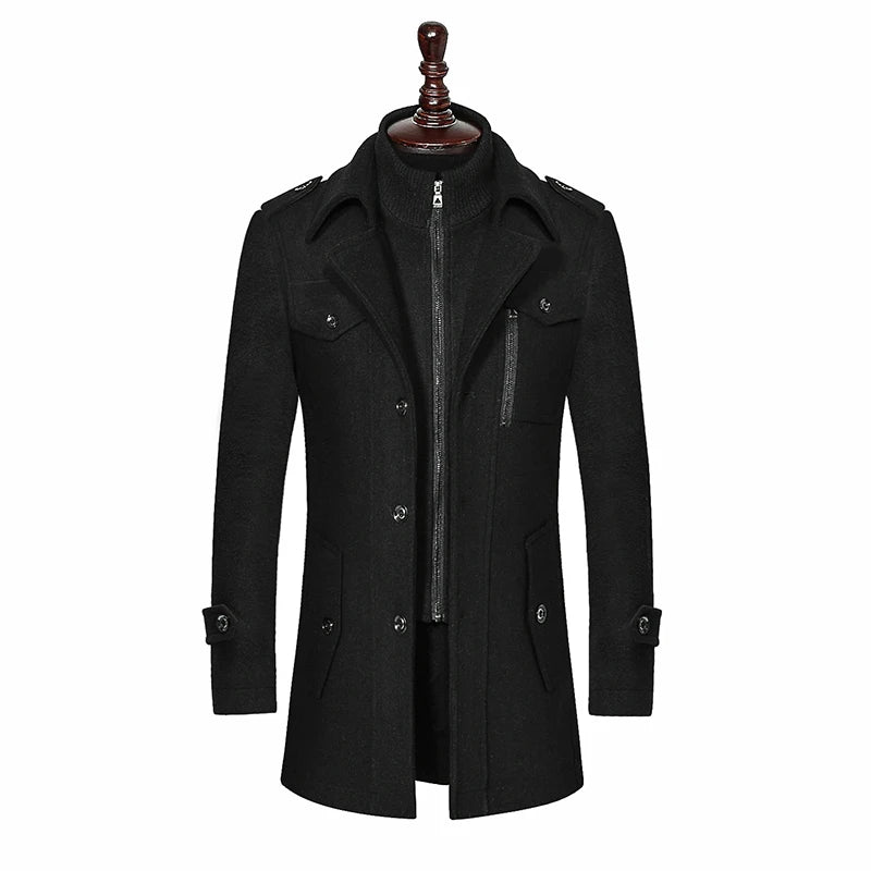 Men's Autumn Winter Fashion High-End Atmosphere Long Thickened Wool Overcoat Middle-Aged Men's Stylish Woolen Coat