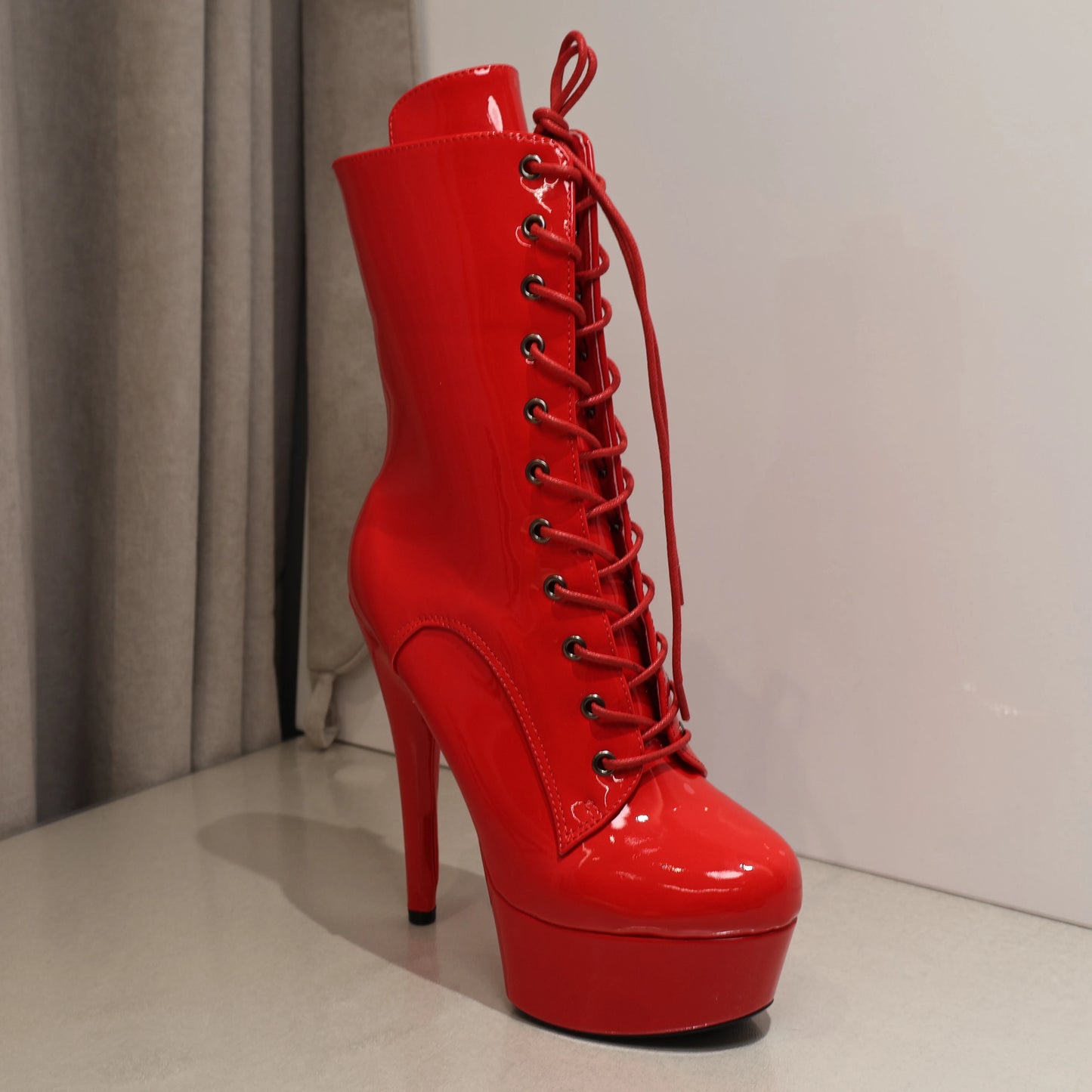 Sexy Black 15cm High Heel Women Ankle Boots Zippered Lace-Up Platform Stripper Shoes Western Style Pole Dancing Boots for Women