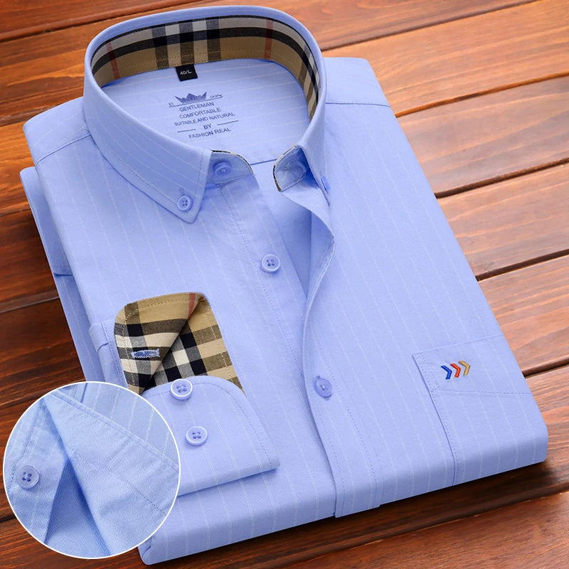 New in shirt 100%cotton oxford long-sleeve shirts for men slim fit formal plain shirt hight qulity plaid soft office clothes