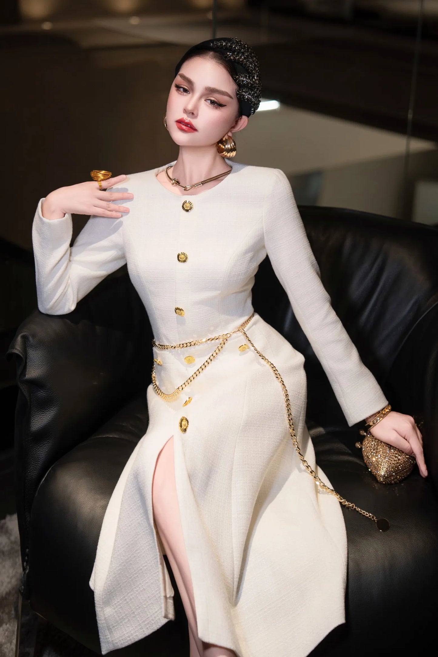 ZJYT New Arrivals Autumn Dresses for Women 2025 Elegant Designer Long Sleeve Single Breasted Party Yellow Dress with Belt