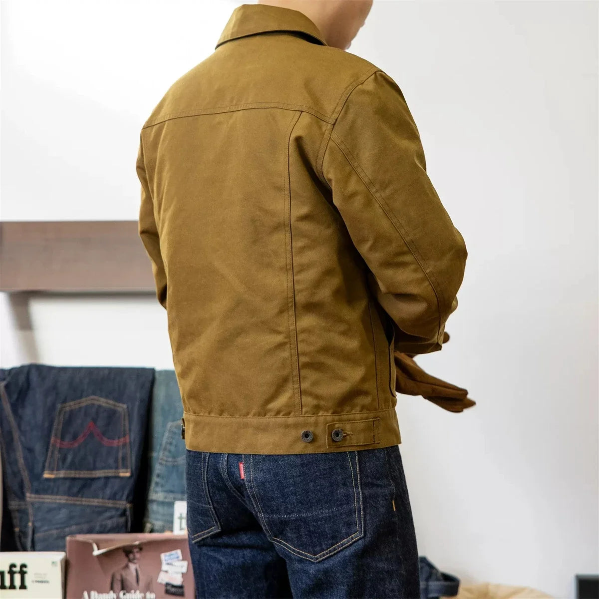 Red Tornado Waxed Canvas Cruiser Jacket Water Resistant Rugged Style Men's Work Outerwear