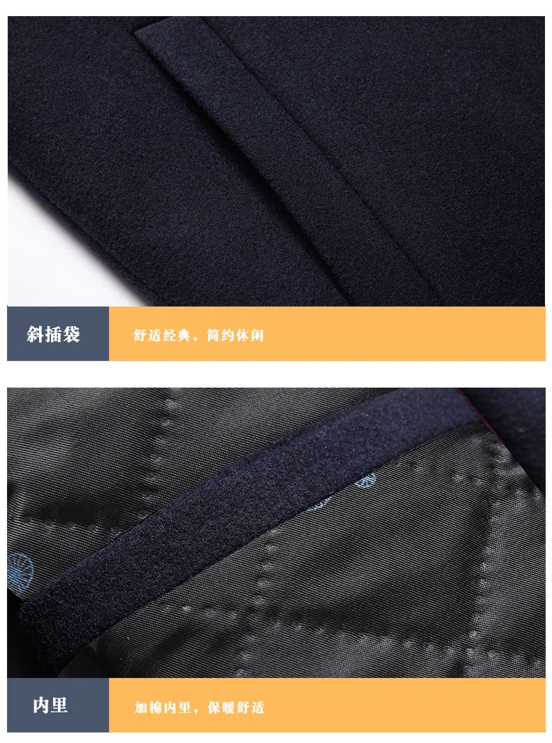 Winter Autumn Men's Timeless Woolen Overcoat Grey Navy Black Burgundy Notched Collar Design Cashmere Coat Plus Size Menswear