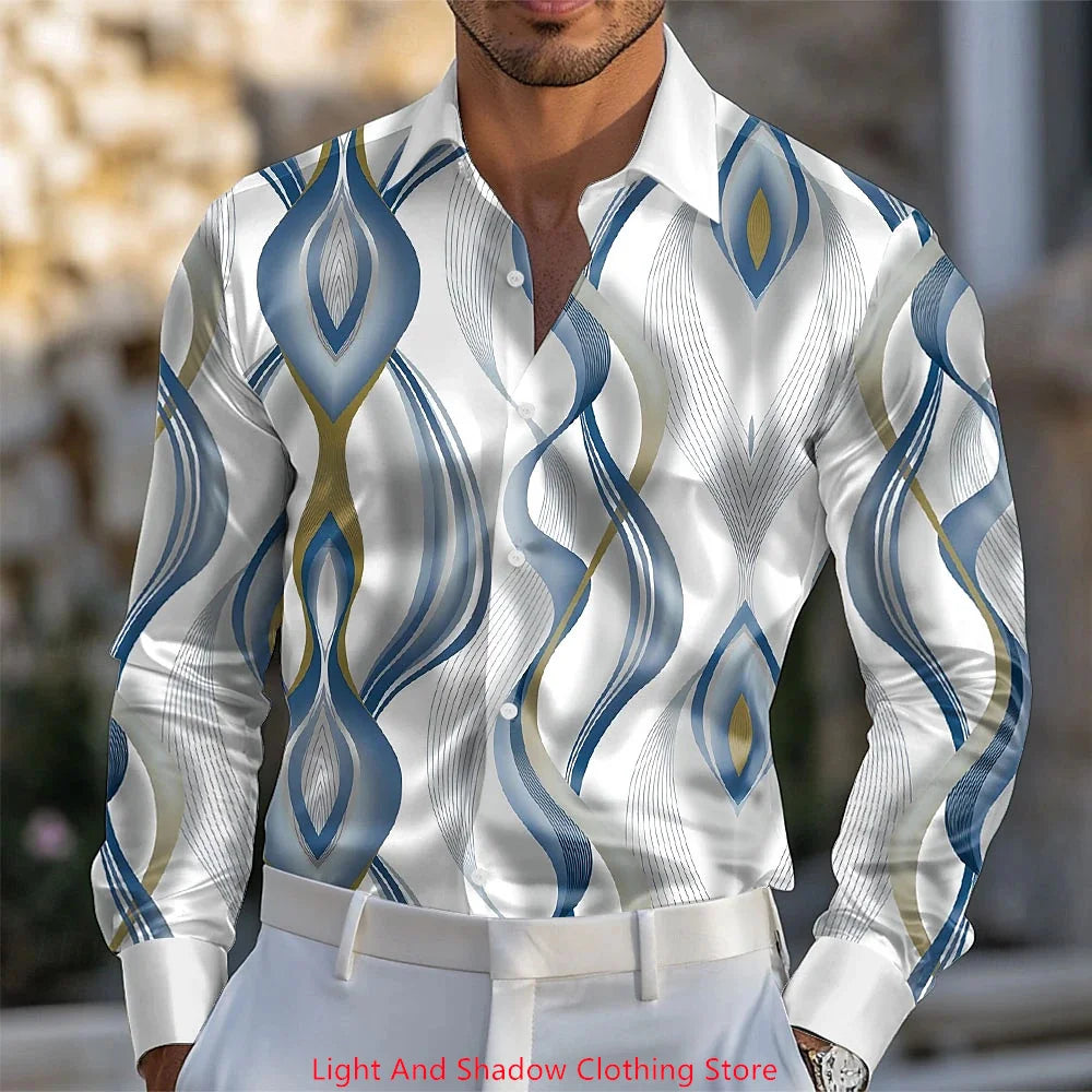 Men's Business Casual Shirt Fashionable Luxury Comfortable Fabric Printed Shirt Long Sleeve Collar Button Party Shirt XS-6XL