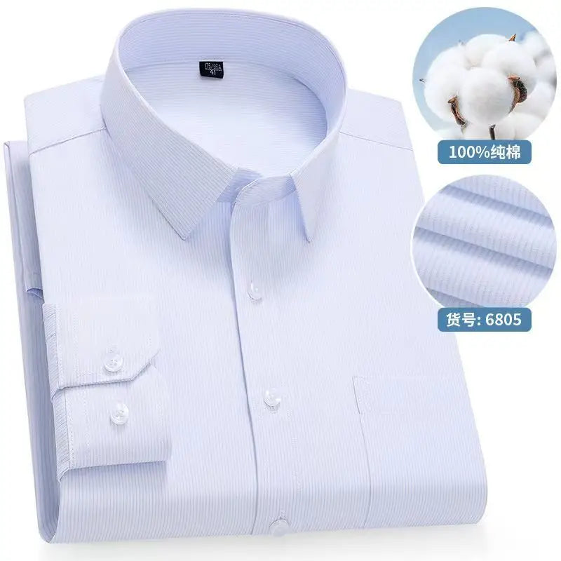 8XL Formal Office Wear 100 Cotton Long Sleeve Shirt for Men Business Casual Striped Work Shirt Men Long Sleeve White Black Blue