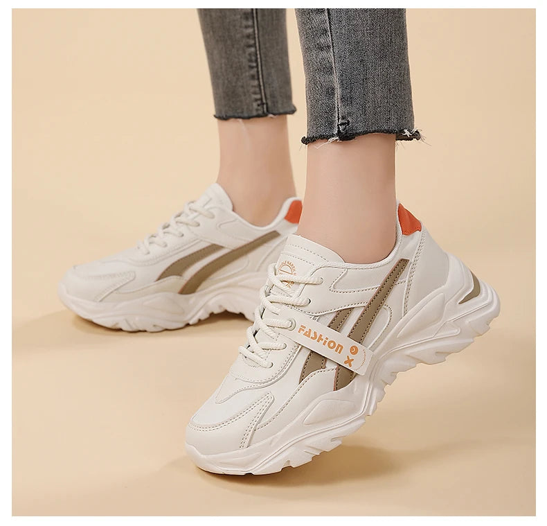 Casual Leather Sneakers for Women Autumn Winter Comfortable Walking Shoes Fashion Patchwork Thick Bottom Sports Shoes Female