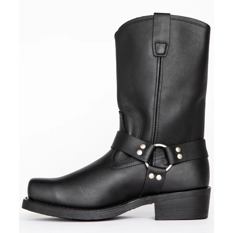 Retro Cowboy Boots Men Mid Calf Western Boots Men Pu Leather Boots Man Slip On Shoes Winter Knight Boots Booties Plus Size 39-48