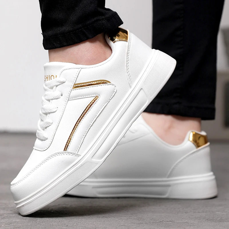 White Sports Shoes for Women Lace Up Sports Leisure Board Shoe Stylish Low Top Bling Skateboard Sneakers Casual Pu Leather Shoes