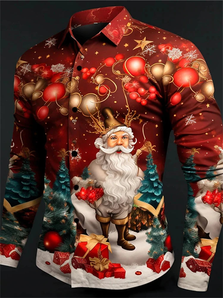 3D Fashion Printed Christmas Pattern Shirt For Autumn And Winter Casual men's Long Sleeve Shirt Street Design Harajuku Tops 2024
