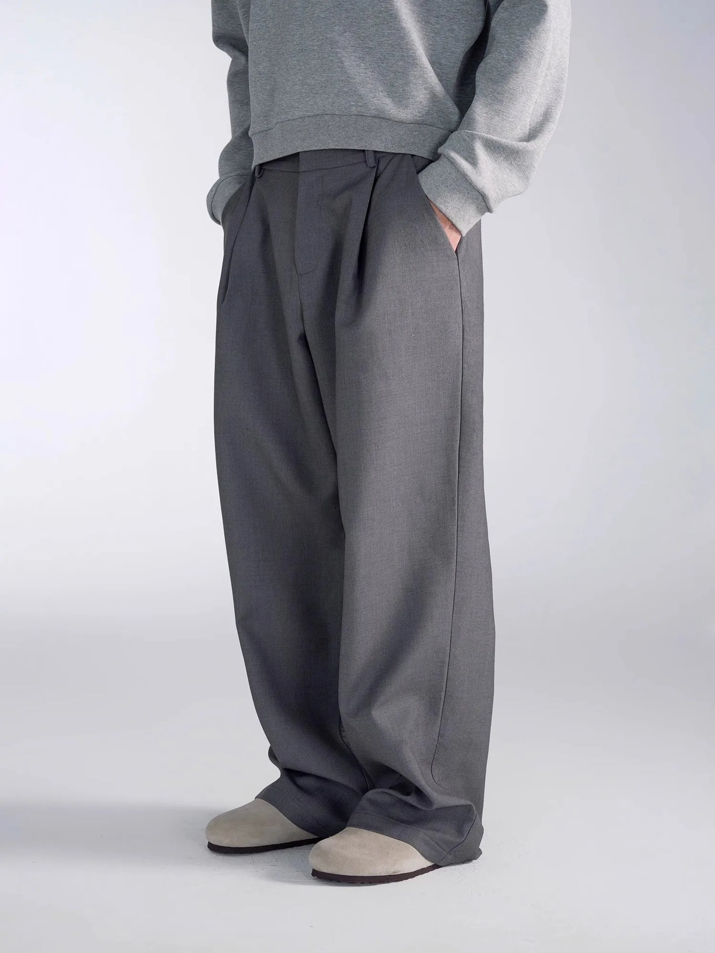 Mauroicardi Spring Autumn Long Baggy Black Wide Leg Pants Men High Waist Loose Casual Luxury Mens Designer Grey Clothes 2025